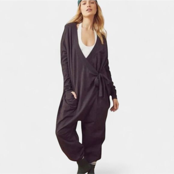 Free People Pants - Free People It's A Wrap Intimately Onesie Black wrap Jumpsuit Lounge Comfort M